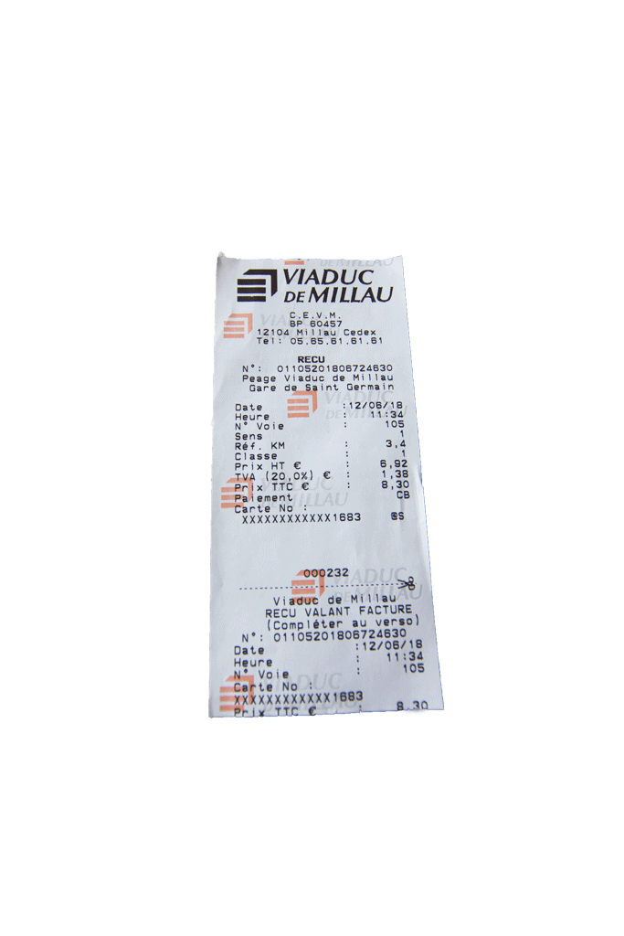 Millau Viaduct Toll Ticket